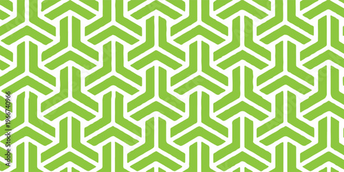 Modern abstract background featuring a seamless geometric pattern of interconnected lime green Y-shapes on a white field. esp10