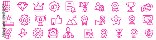 Awards icon set. containing badge, trophy, certificate, and more. Outline Icon Collection. Editable stroke. Vector illustration