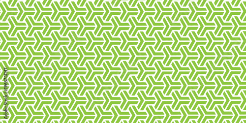 Modern abstract background featuring a seamless geometric pattern of interconnected lime green Y-shapes on a white field.
