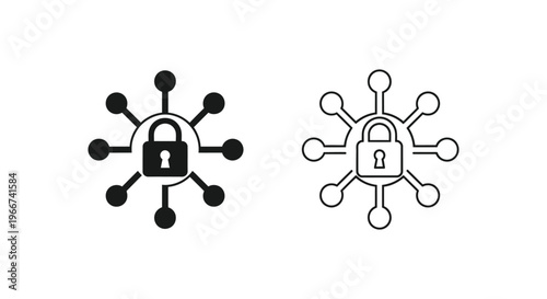 a pair of black and white padlock icons with rays Vector