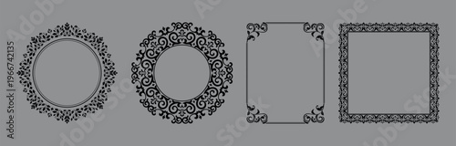 Set of decorative frames Elegant vector element for design in Eastern style, place for text. Floral black and gray frames. Lace illustration for invitations and greeting cards