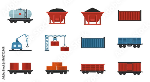 Industrial Freight Train Wagons and Shipping Containers Collection