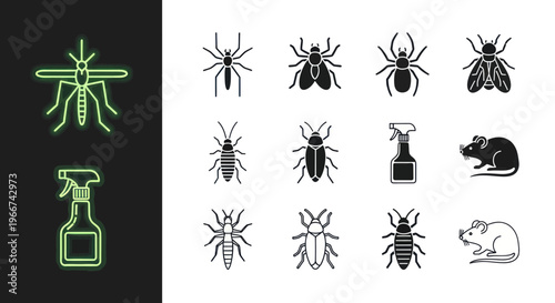 Pest Control Icons: Insects, Rodents, and Sprayer - Clean Graphic Set