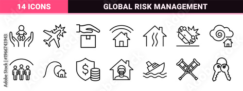Risk Management and Insurance Services Minimalist Monoline Line Art Graphics for Financial Security and Asset Protection Planning.