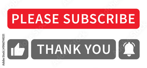 Subscribe banner illustration with like button thank you message and notification bell social media interface concept call to action design clean modern layout engagement marketing promotion elements