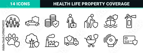 Insurance and Risk Management Line Art: Minimalist Geometric Outline Symbols for Financial Security and Healthcare Protection Services