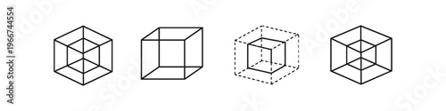 Geometric cube illusions and wireframe representations in a row