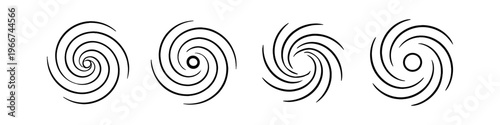 Collection of stylized hurricane and cyclone symbols in black and white