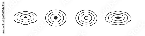 Concentric circles and irregular shapes with central dots representing growth or impact