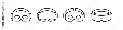 Collection of four simple line art icons representing virtual reality headsets