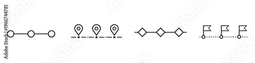 Set of simple line icons representing milestones and progress on a path