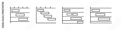 Set of four simple timeline charts illustrating project planning and scheduling concepts