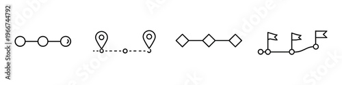 Collection of simple line icons representing routes, journeys, and progress markers