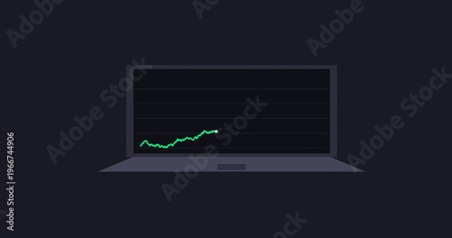 Animated laptop displaying financial stock market growth charts and trading graphs