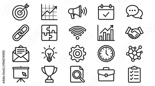 SEO marketing for Business management related icon set - Editable stroke, Pixel perfect at 64x64