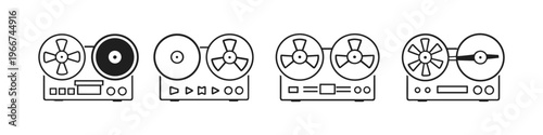 Collection of reel-to-reel tape recorder icons in a simple line art style