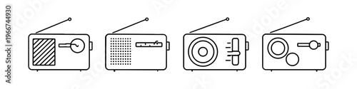Collection of four vintage radio icons with antennas and controls