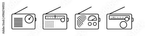 Collection of four vintage radio icons with antennas and dials