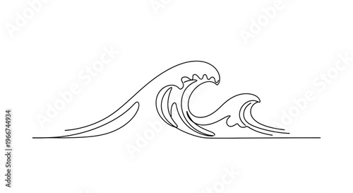 Minimalist Line Art Wave Illustration - Simple Ocean Swell Design