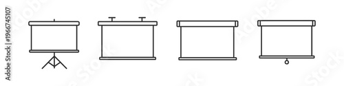Collection of four different projection screen icons in a clean line art style