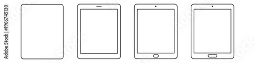 Four tablet outlines showing different designs and button placements
