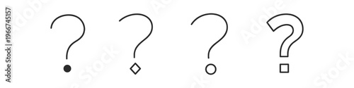 Four stylized question marks with different punctuation symbols at the bottom