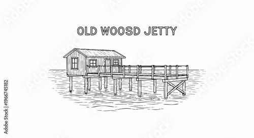 Wooden jetty with a small house on stilts over wavy water