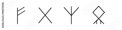 Collection of ancient Norse runes and symbols on a white background