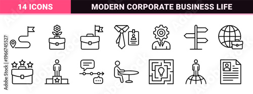 Career Growth and Employment Life Minimalist Monoline Icons for Corporate Strategy and Professional Development Visuals.
