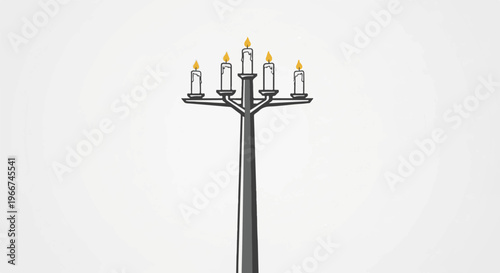 Stylized candelabra with five lit candles on a plain background