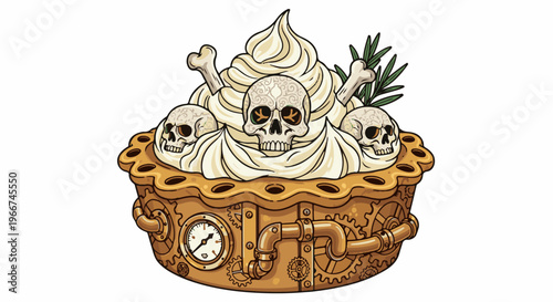 Steampunk cupcake with skulls, bones, and mechanical details