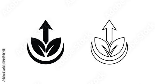 a black and white logo of a plant with an arrow pointing upwards Vector