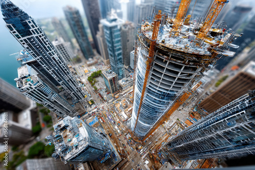 Aerial View of Skyscrapers Under Construction in a City