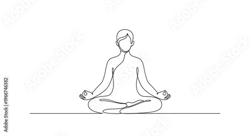 Meditating person in lotus pose, single line drawing, minimalist, zen, yoga illustration