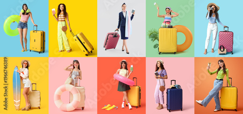 Set of young women and litt...