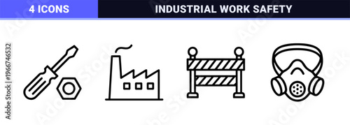 Labor Day and Industrial Employment Rights Monoline Outline Symbols; Minimalist Geometric Line Art for Human Resources and Safety.