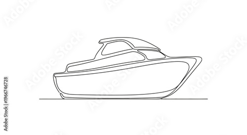 Minimalist Line Art Drawing of a Modern Speedboat on Water