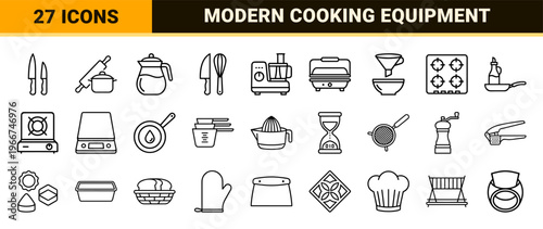 Culinary Tools and Kitchenware Minimalist Monoline Outline Symbols for Gourmet Cooking and Modern Interior Design Graphic Projects