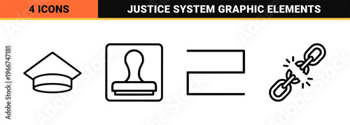Law and Justice Minimalist Monoline Outline Icon Set for Legal Services Courthouse Procedures and Civil Rights Advocacy Design Projects