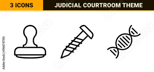 Legal Justice System Minimalist Geometric Line Art Symbols for Courtroom Litigation Law Firm Branding and Judicial Document Design