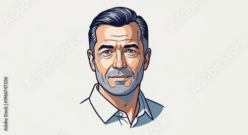 Stylized portrait of a mature man with graying hair and beard