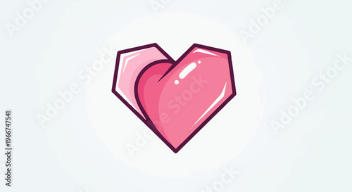 Geometric pink heart with sharp edges and subtle shading