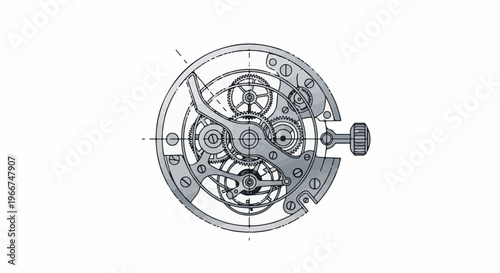 Intricate mechanical watch movement with gears, springs, and crown