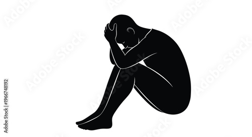 A vector graphic illustration of a sad person sitting alone in a dejected posture with their head in their hands