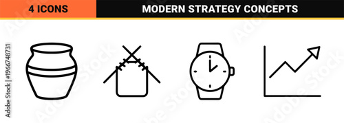 Minimalist Monoline Creativity and Innovation Symbols Featuring Geometric Line Art for UI Design and Brand Identity Projects