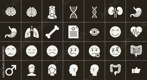 Medical Icons: Health, Science, Body Parts, Emotions, and Symbols