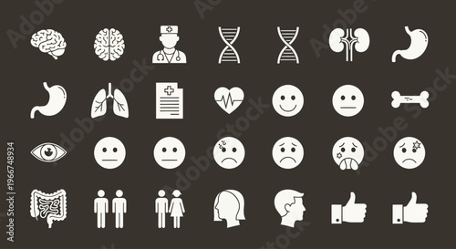 Medical Icons: Health, Science, Emotions, Anatomy, and Lifestyle Symbols
