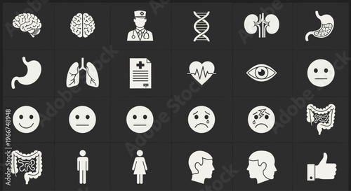 Medical Icons Set: Brain, Doctor, DNA, Organs, Emotions & Health Symbols