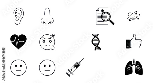 Medical Icons: Health, Science, Emotions, Body Parts, and Diagnosis
