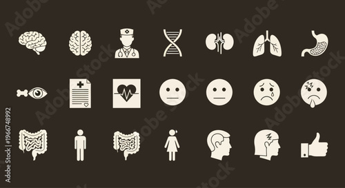Medical Icons: Human Anatomy, Health, Emotions, Doctor, DNA, Science